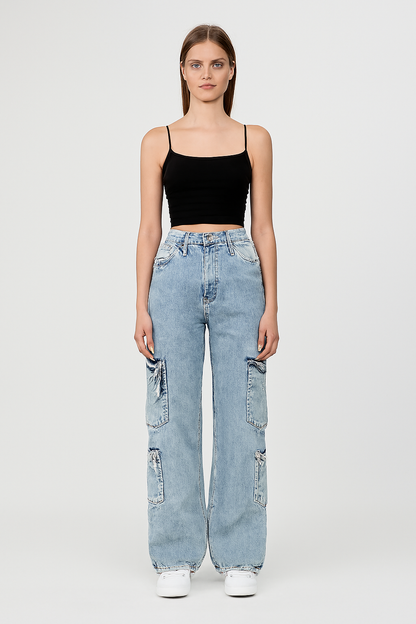 LeRoxy | Unisex Baggy Cargo Jeans | Retro Spijkerbroek met Zakken