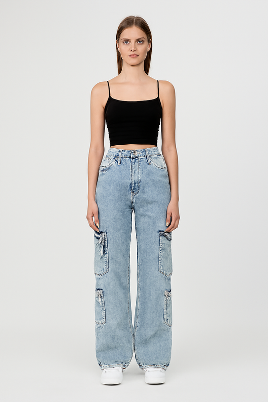LeRoxy | Unisex Baggy Cargo Jeans | Retro Spijkerbroek met Zakken