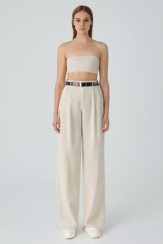 LeRoxy | Elegante Hoge Taille Broek met Wijde Geplooide Pijpen | Damesmode