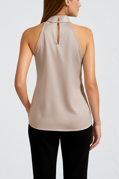 LeRoxy | Dames Satijnen Blouse Mouwloos | Elegante Gedraaide Hals