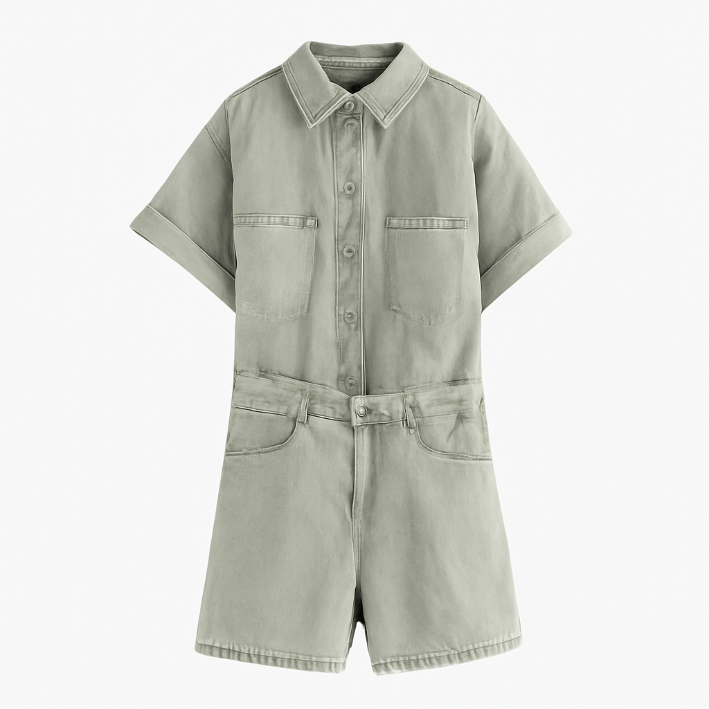 LeRoxy | Dames Jumpsuit Korte Mouwen | Denim Blauw | Casual Zomeroutfit 2025