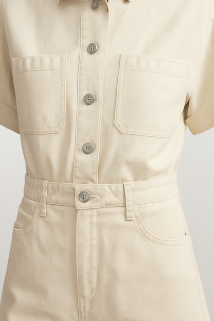 LeRoxy | Dames Jumpsuit Korte Mouwen | Denim Blauw | Casual Zomeroutfit 2025
