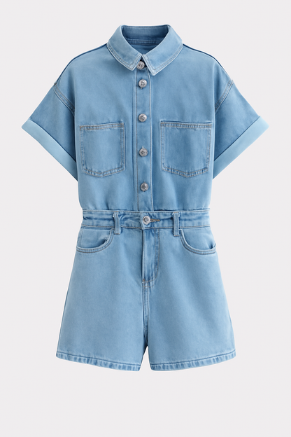 LeRoxy | Dames Jumpsuit Korte Mouwen | Denim Blauw | Casual Zomeroutfit 2025
