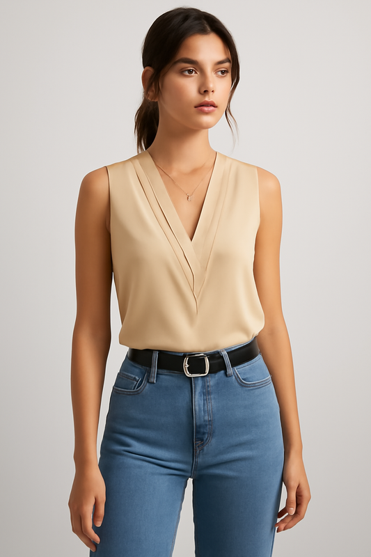 LeRoxy | Stijlvolle Saniyah Mouwloze V-Hals Blouse voor Dames | Perfect voor de Zomer