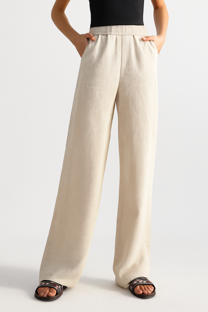LeRoxy | Witte Linnen Comfort Broek | Ademend, Licht & Stijlvol voor Zomer