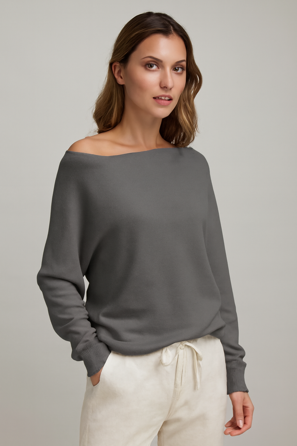 LeRoxy | Dames Off-Shoulder Gebreide Trui | Batwing Lange Mouw