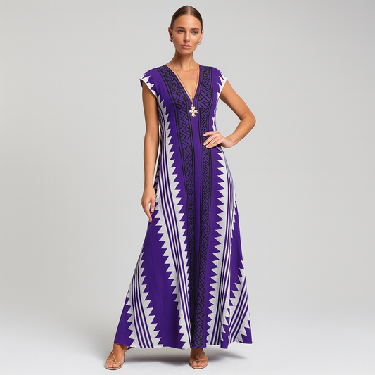 LeRoxy Boheemse Maxi Jurk met Geometrisch Patroon | Stijlvolle en Comfortabele Mode