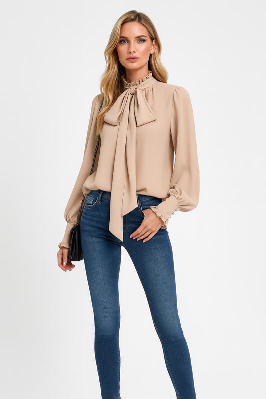 LeRoxy | Damesblouse met Lange Mouwen en Strik | Elegante Top voor Elke Gelegenheid