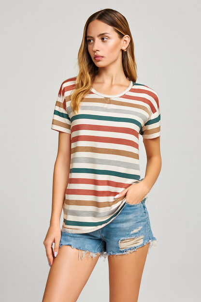 LeRoxy | Trendy Gestreept T-Shirt voor Dames | Stijlvol Korte Mouwen T-Shirt