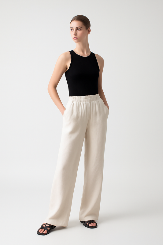 LeRoxy | Witte Linnen Comfort Broek | Ademend, Licht & Stijlvol voor Zomer