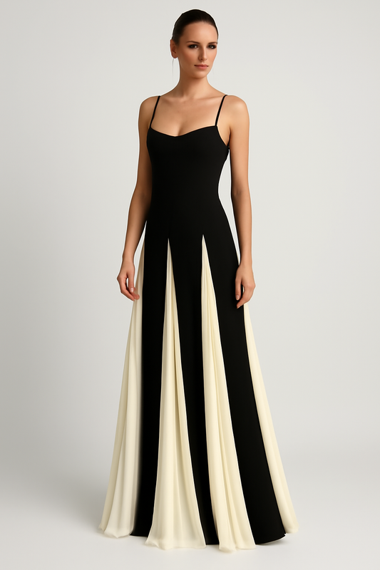 LeRoxy | BA-lijn Maxi Jurk met Contrastdetails en Zwierige Rok | Elegante LeRoxy Jurk