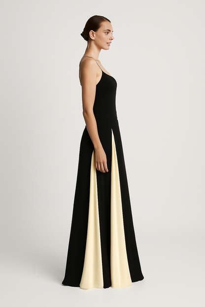 LeRoxy | BA-lijn Maxi Jurk met Contrastdetails en Zwierige Rok | Elegante LeRoxy Jurk