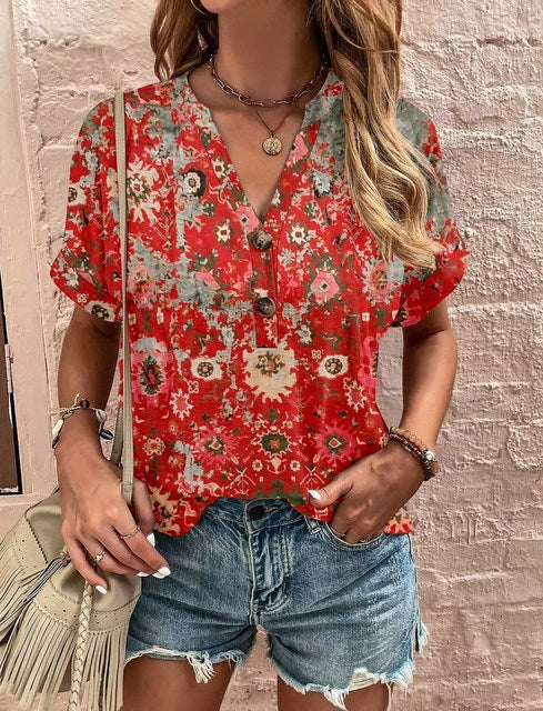 LeRoxy | Shirt met V-hals en Knoopjes - Perfect voor Lente en Zomer