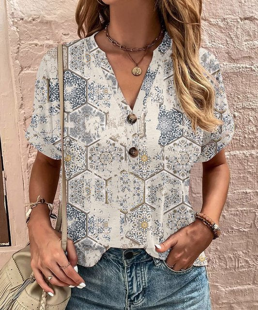 LeRoxy | Shirt met V-hals en Knoopjes - Perfect voor Lente en Zomer