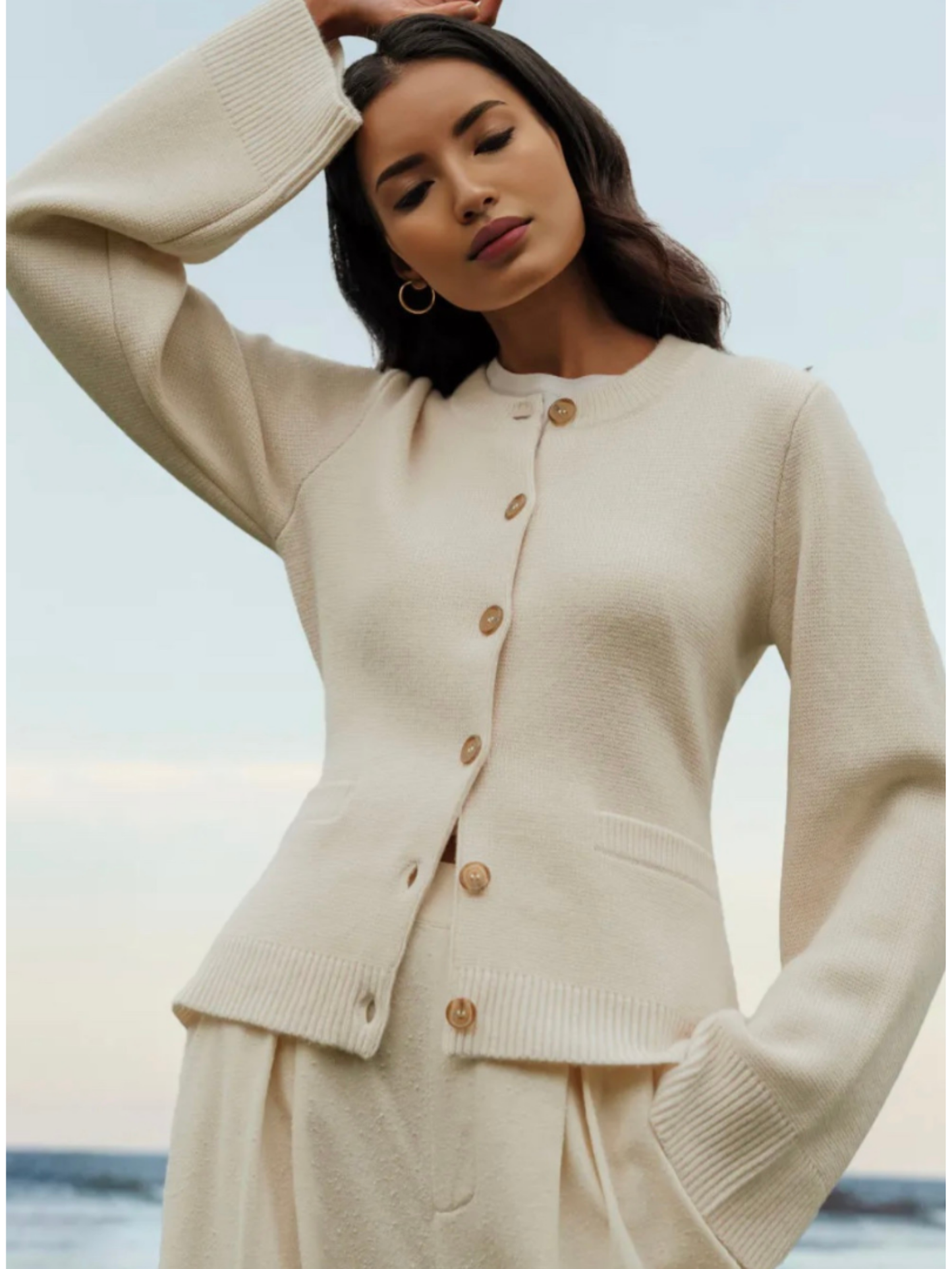 LeRoxy | Dames cardigan met uitlopende mouwen | Heuplengte vest