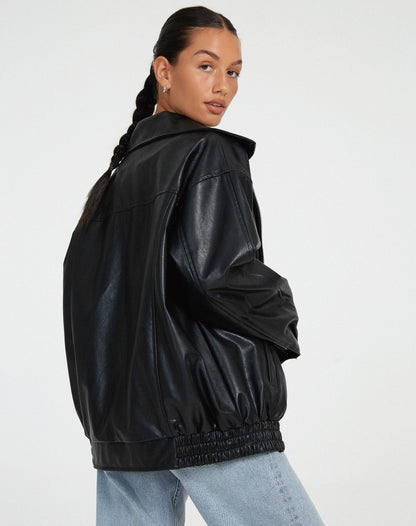 LeRoxy | Trendy Oversized Leren Jas voor Dames | Modieuze Lange Damesjas