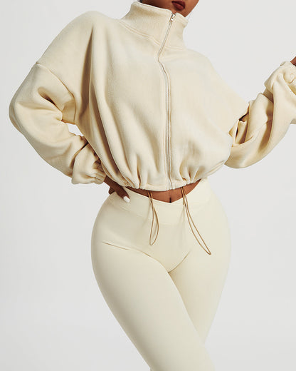 LeRoxy | Crop Trui voor Dames | Beige Gebreide Sweater Top