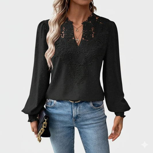 LeRoxy | Damesblouse Lange Mouwen V-Hals met Kantdetails