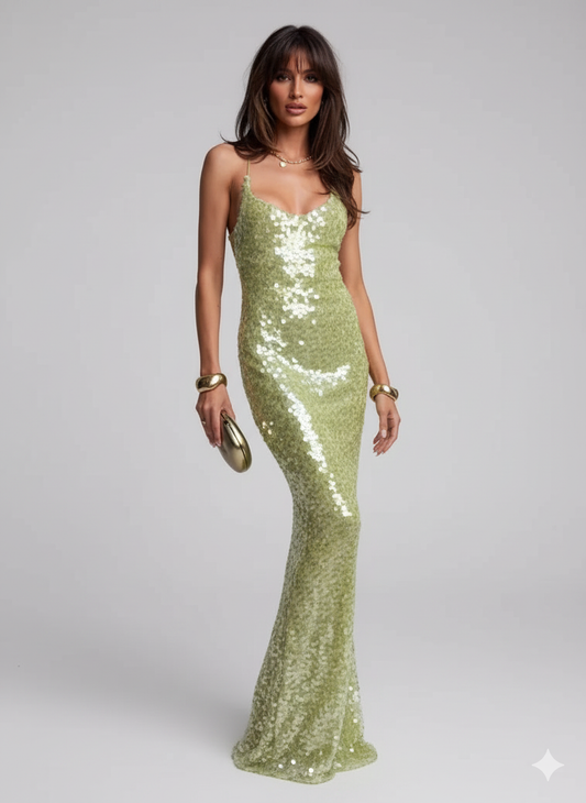 LeRoxy | Lange Maxi Jurk met Glitter | Stralende Feestjurk voor Dames