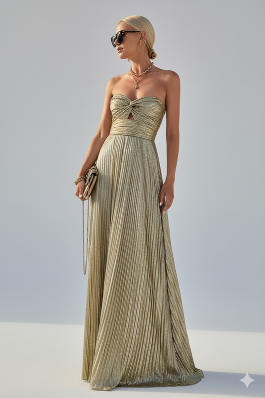 LeRoxy | Dames Avondjurk Strapless met Sweetheart Halslijn | Glanzende Lange Jurk met Plooi Design
