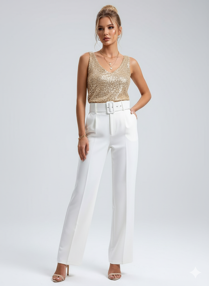 LeRoxy | Dames V-Hals Top met Glitter en Pailletten | Feestelijke Party Shirt
