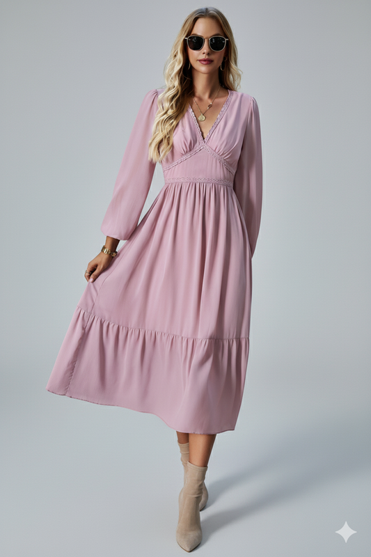 LeRoxy | Roze A-Lijn Jurk met Lange Mouwen | Casual & Elegant Damesjurk