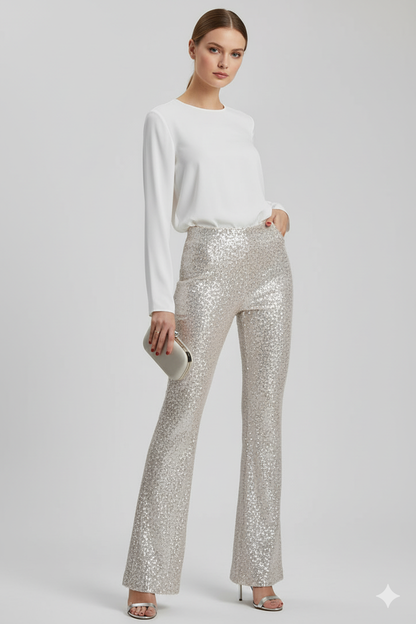 LeRoxy | Glitter Pailletten Broek voor Dames | Feestelijke Broek