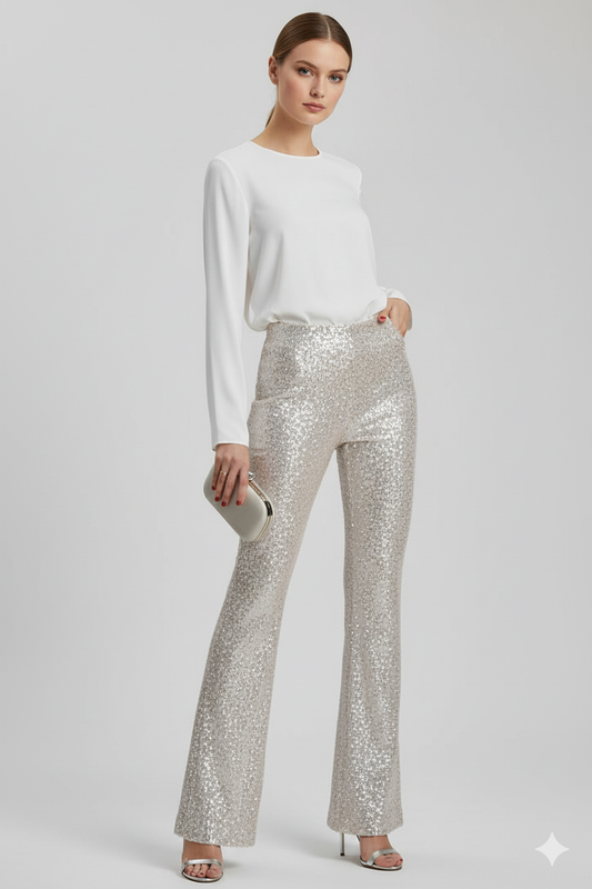 LeRoxy | Glitter Pailletten Broek voor Dames | Feestelijke Broek