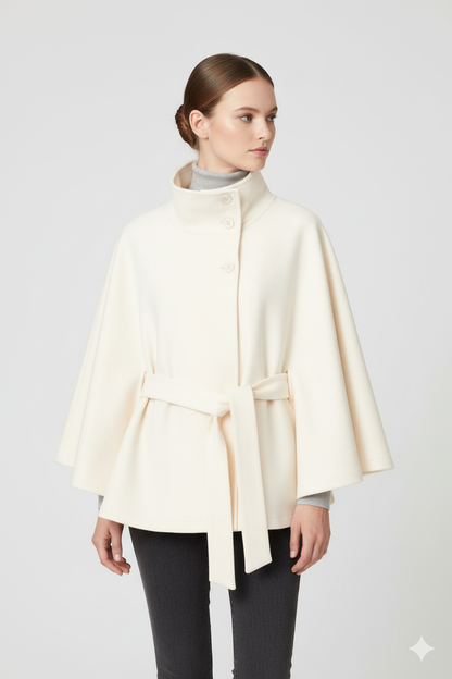 LeRoxy | Dames Capejas | Hoge Kraag, Ceintuur & Elegante Cape-mouwen