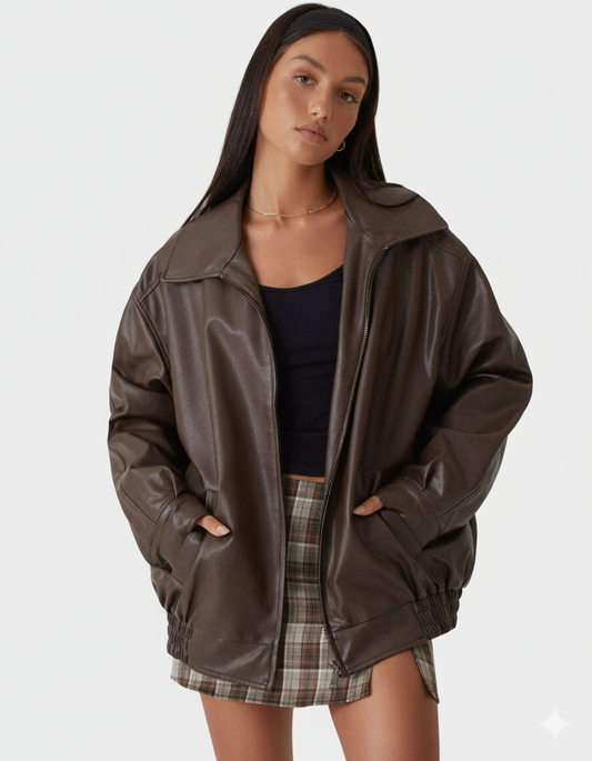 LeRoxy | Trendy Oversized Leren Jas voor Dames | Modieuze Lange Damesjas