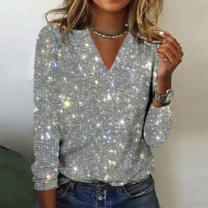 LeRoxy | Glitter V-Neck Party Top | Stijlvolle Glanzende Top voor Feestjes & Avonden Uit