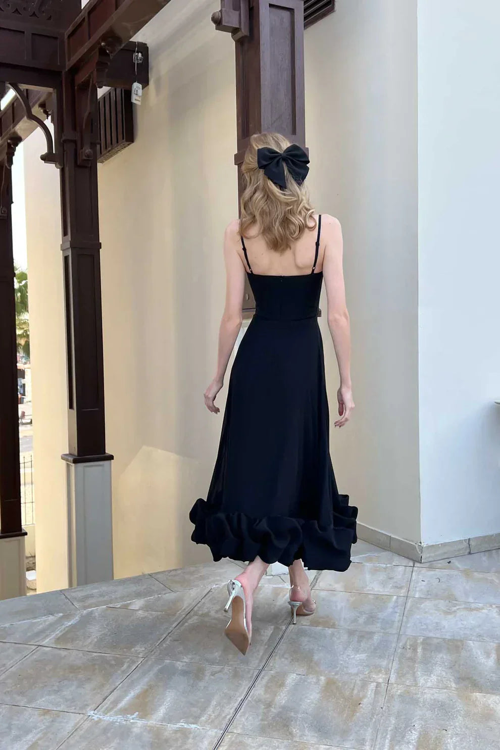 LeRoxy | Midi Jurk met Ruches en Spaghettibandjes | Elegante Zomerjurk