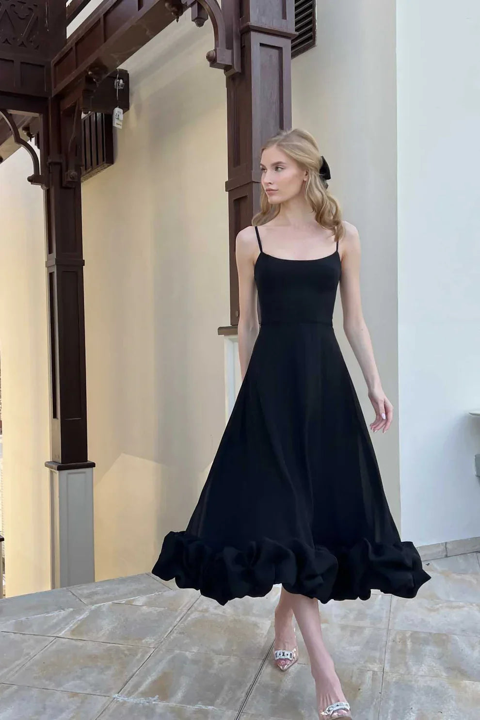 LeRoxy | Midi Jurk met Ruches en Spaghettibandjes | Elegante Zomerjurk