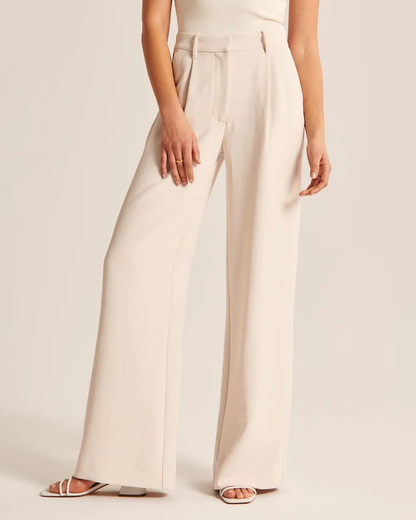 LeRoxy - Getailleerde broek met wijde pijpen in beige