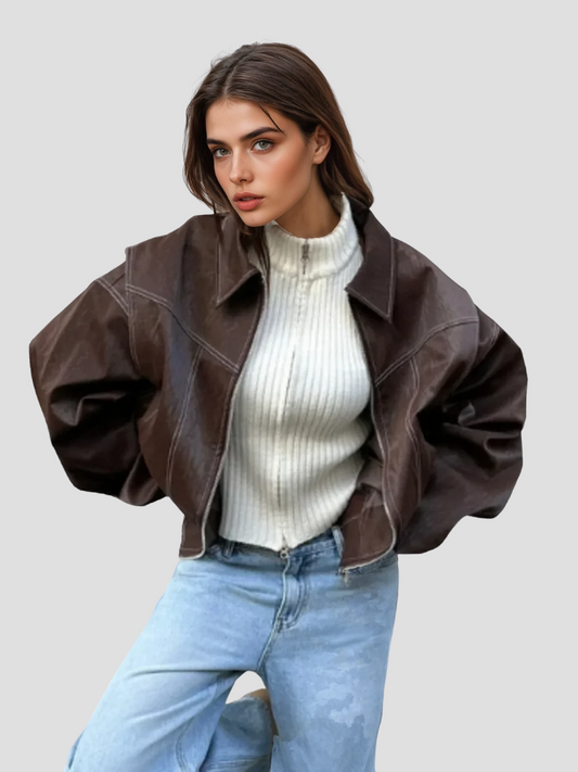 LeRoxy | Trendy Oversized Dames Leren Jas | Stijlvol & Comfortabel