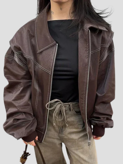 LeRoxy | Trendy Oversized Dames Leren Jas | Stijlvol & Comfortabel