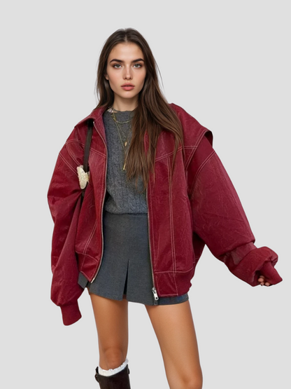 LeRoxy | Trendy Oversized Dames Leren Jas | Stijlvol & Comfortabel