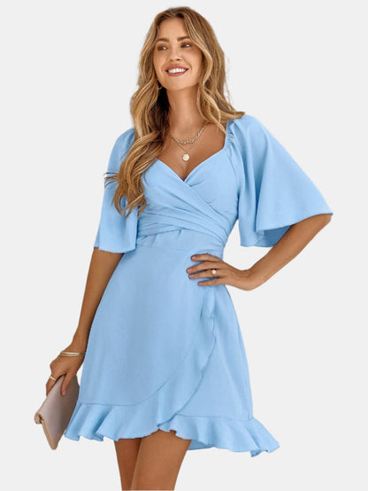 LeRoxy | Lichtblauwe Zomerse Midi Overslagjurk | Dames Jurk Voor Zomer