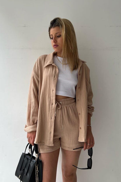 LeRoxy Elegante Overhemd Korte Set – Stijlvolle en Comfortabele Kleding voor de Zomer