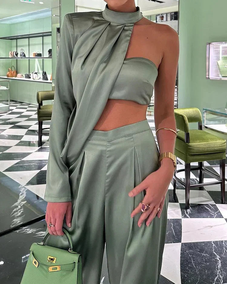 LeRoxy | Elegante Satin Top & Broek Set | Luxe Mode voor Elke Gelegenheid