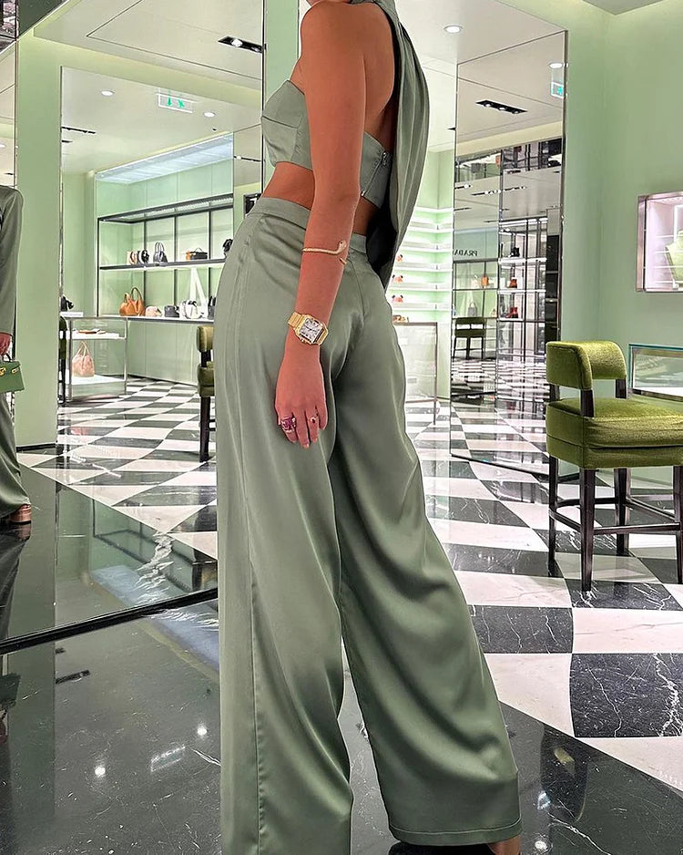 LeRoxy | Elegante Satin Top & Broek Set | Luxe Mode voor Elke Gelegenheid