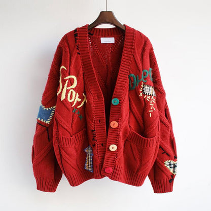 LeRoxy | Dames vest oversized | grove knit met ribboorden, steekzakken en borduursels