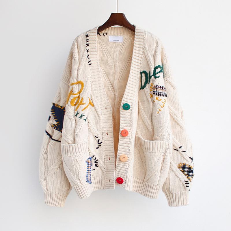 LeRoxy | Dames vest oversized | grove knit met ribboorden, steekzakken en borduursels