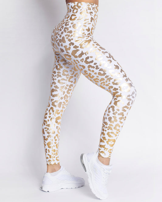LeRoxy | Metallic Leopard Leggings - White | Stylish & Trendy Activewear