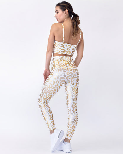 LeRoxy | Metallic Leopard Leggings - White | Stylish & Trendy Activewear