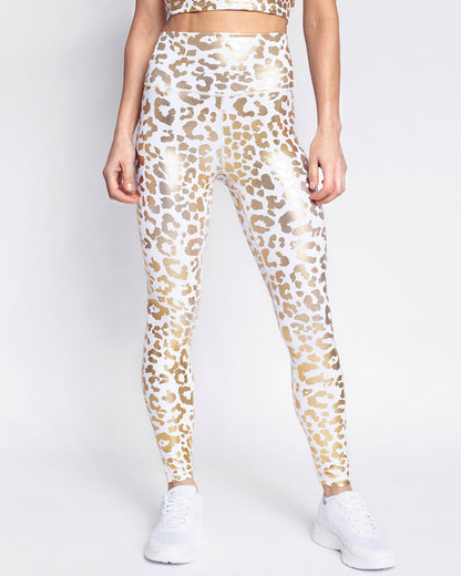 LeRoxy | Metallic Leopard Leggings - White | Stylish & Trendy Activewear