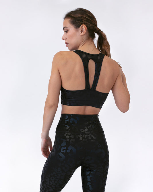 LeRoxy | Metallic Leopard Sportbeha | Zwart | Dames Sportkleding