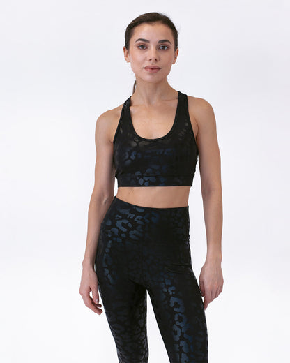 LeRoxy | Metallic Leopard Sportbeha | Zwart | Dames Sportkleding