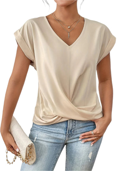 LeRoxy | Dames T-shirt met Sweetheart V-hals | Licht Getailleerd & Korte Mouwen