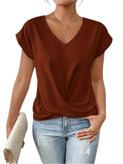 LeRoxy | Dames T-shirt met Sweetheart V-hals | Licht Getailleerd & Korte Mouwen